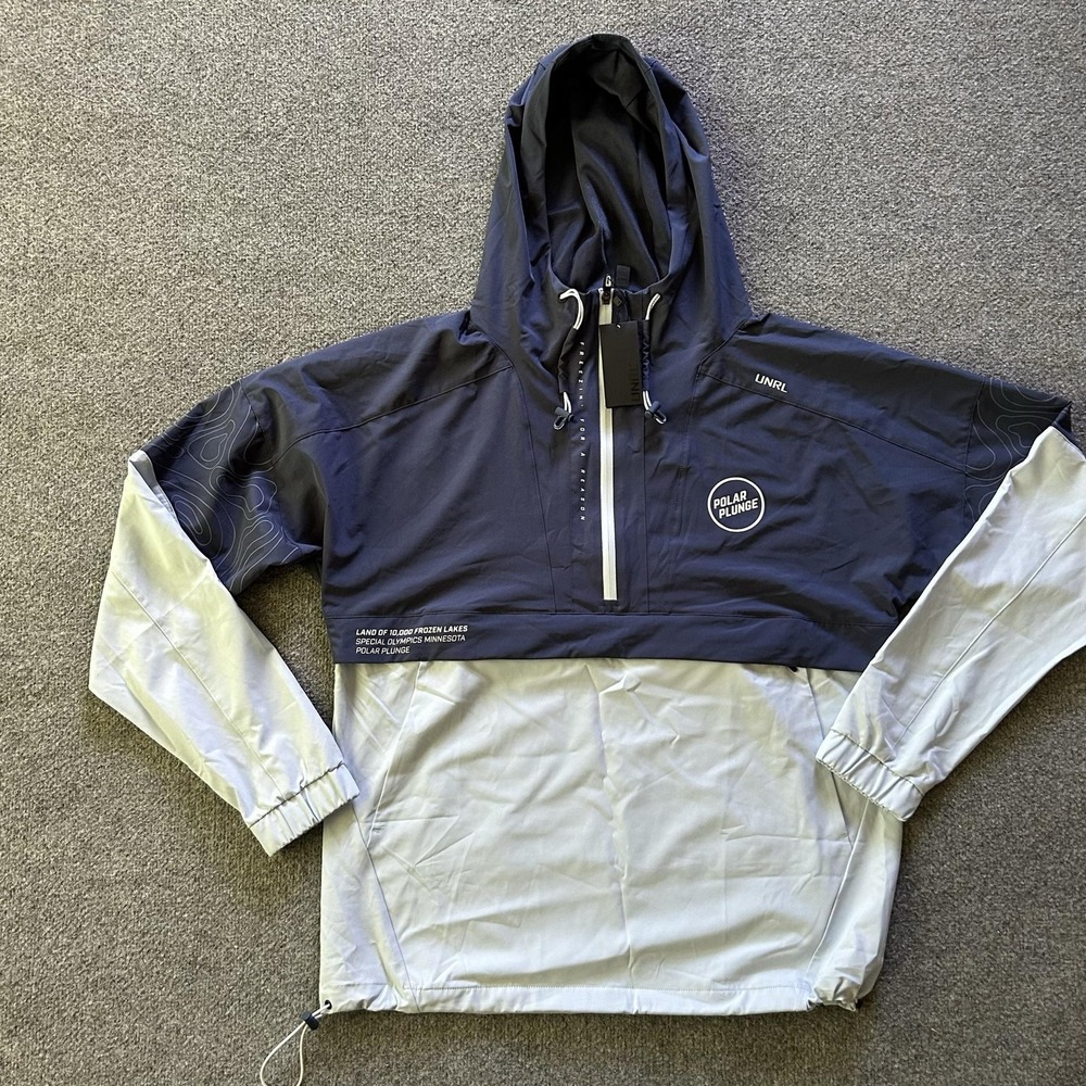 UNRL Track Jacket Mens Large Blue Special Olympics Polar Plunge 1/2 Zip Hooded
